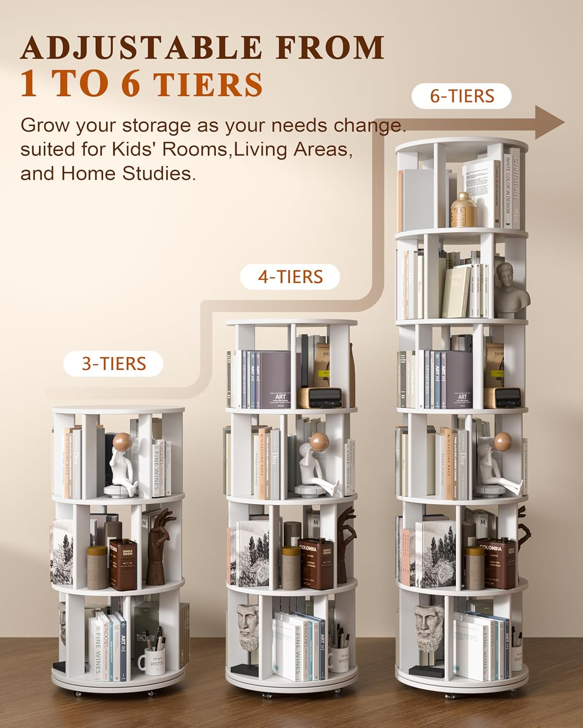 360° Rotating Solid Wood Bookshelf – Space-Saving Organizer for Modern Living