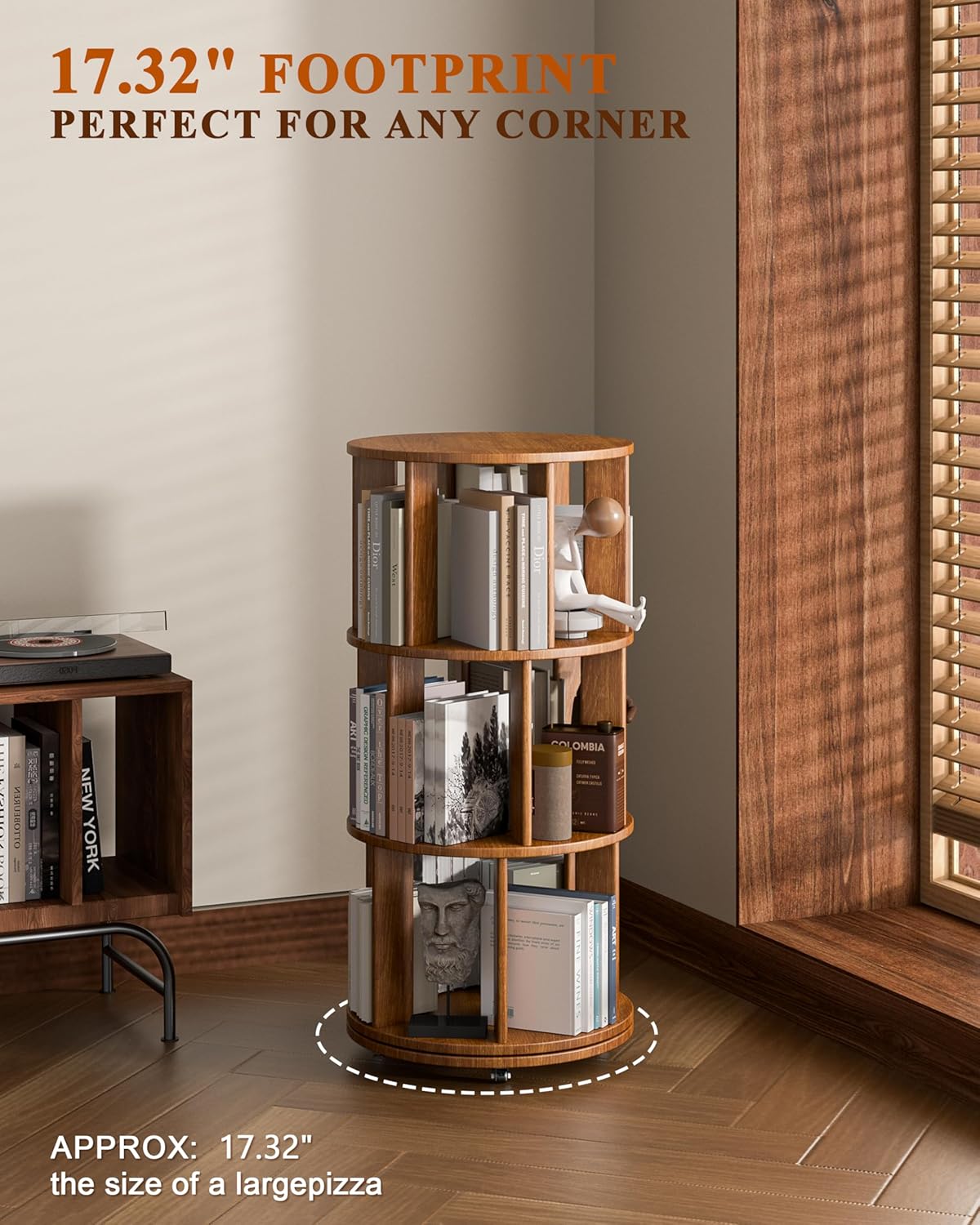 360° Rotating Solid Wood Bookshelf – Space-Saving Organizer for Modern Living