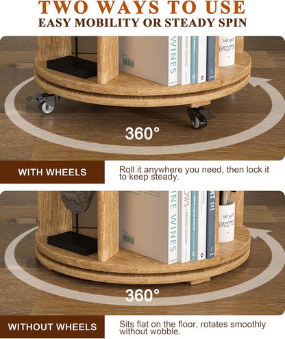 360° Rotating Solid Wood Bookshelf – Space-Saving Organizer for Modern Living
