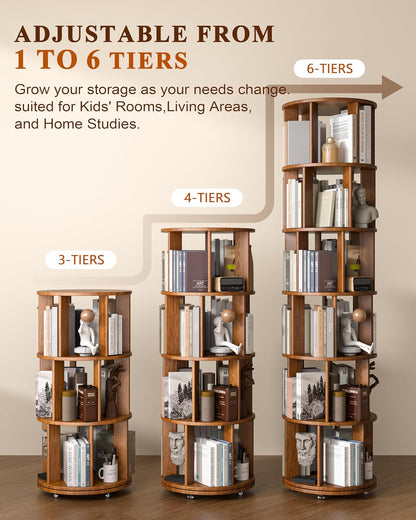 360° Rotating Solid Wood Bookshelf – Space-Saving Organizer for Modern Living