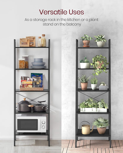 4-Tier Ladder Bookshelf – Industrial Storage Rack with Steel Frame for Living Room & Home Office