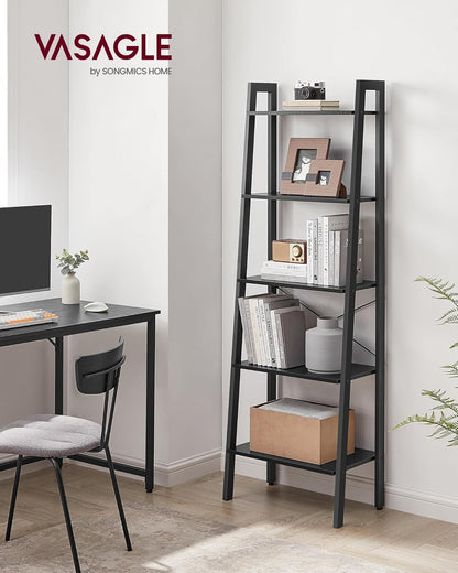 4-Tier Ladder Bookshelf – Industrial Storage Rack with Steel Frame for Living Room & Home Office