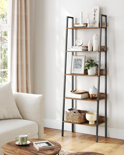 4-Tier Ladder Bookshelf – Industrial Storage Rack with Steel Frame for Living Room & Home Office