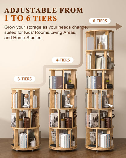 360° Rotating Solid Wood Bookshelf – Space-Saving Organizer for Modern Living