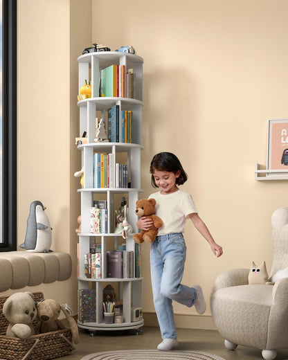 360° Rotating Solid Wood Bookshelf – Space-Saving Organizer for Modern Living