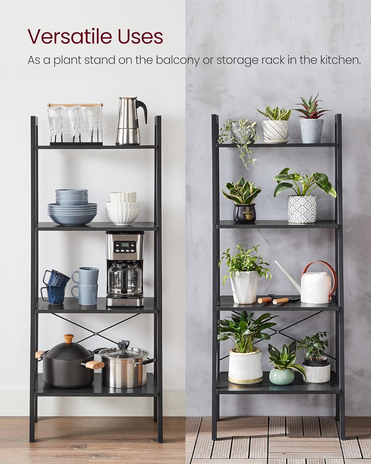 4-Tier Ladder Bookshelf – Industrial Storage Rack with Steel Frame for Living Room & Home Office