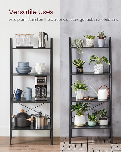 4-Tier Ladder Bookshelf – Industrial Storage Rack with Steel Frame for Living Room & Home Office
