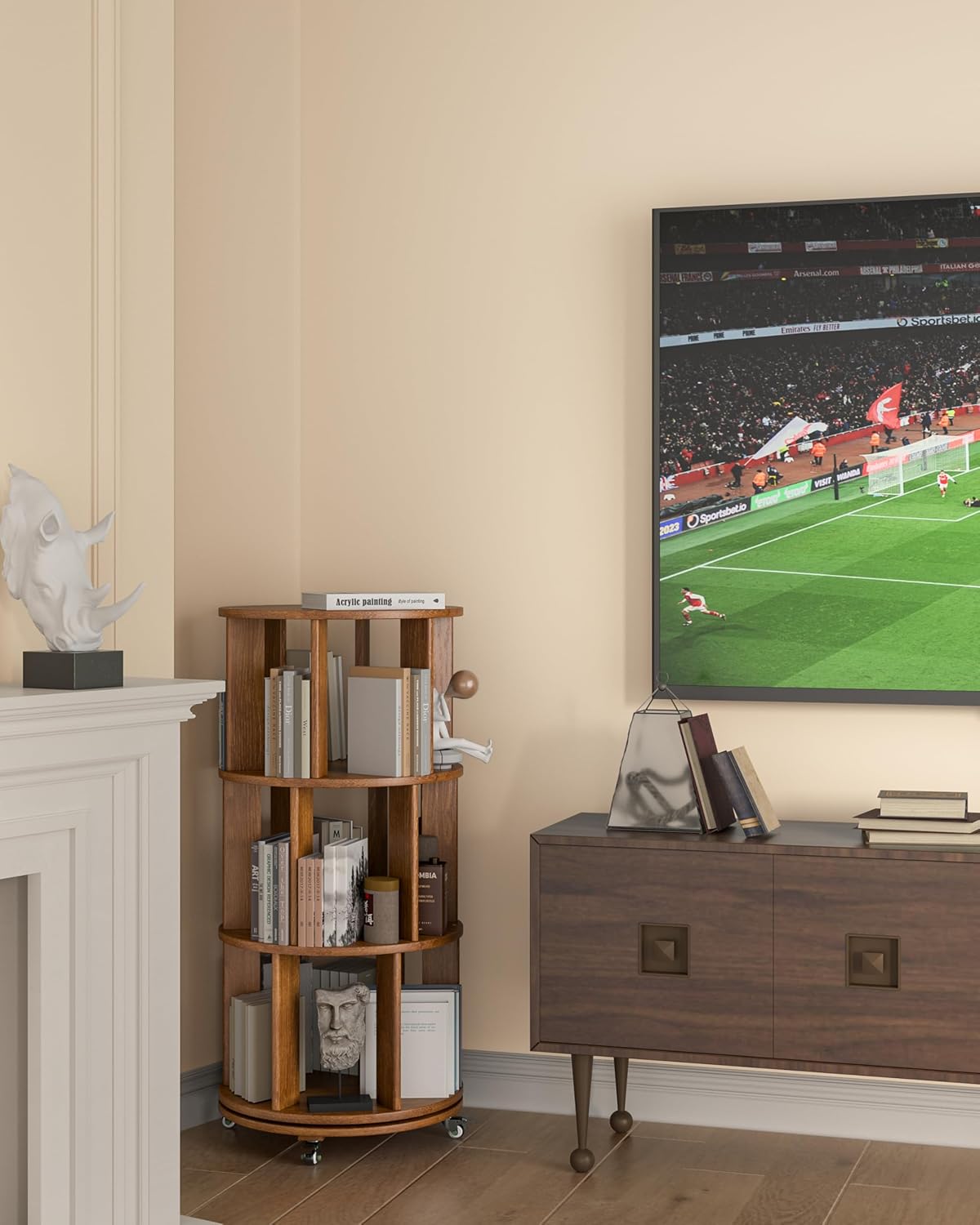 360° Rotating Solid Wood Bookshelf – Space-Saving Organizer for Modern Living