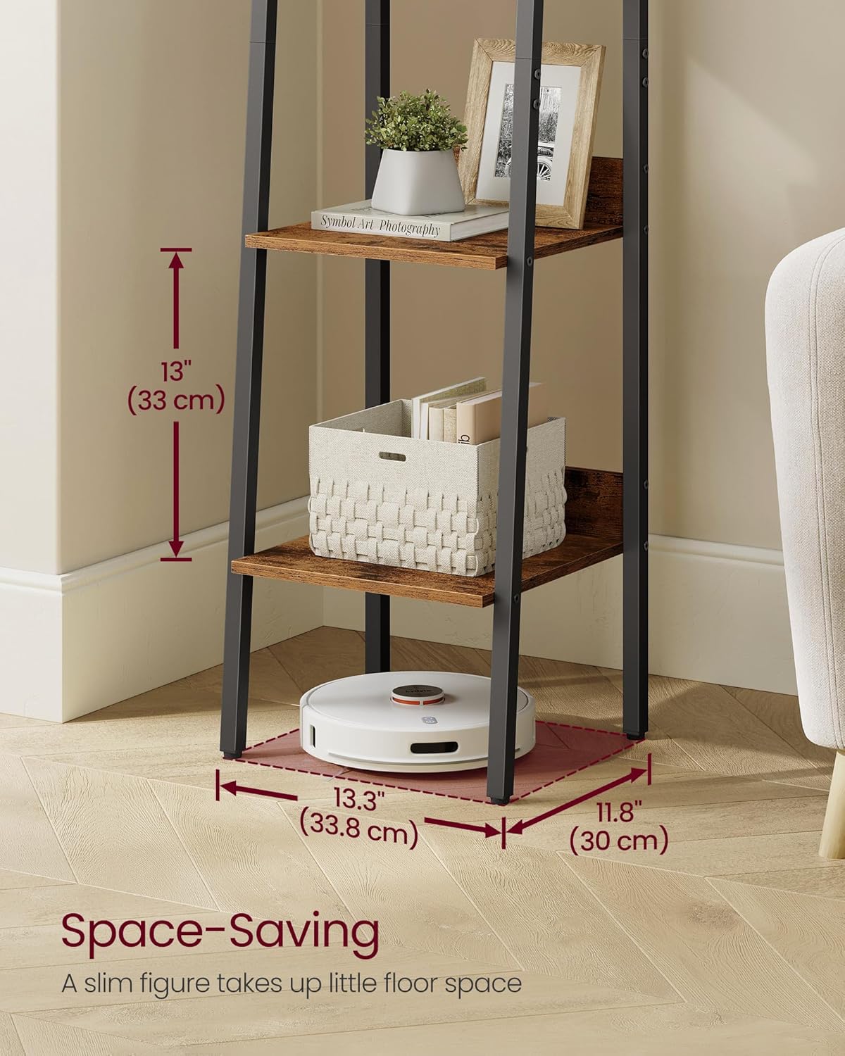 4-Tier Ladder Bookshelf – Industrial Storage Rack with Steel Frame for Living Room & Home Office