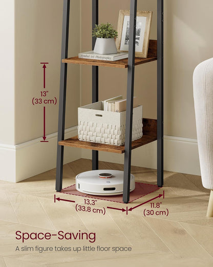 4-Tier Ladder Bookshelf – Industrial Storage Rack with Steel Frame for Living Room & Home Office