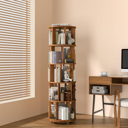 360° Rotating Solid Wood Bookshelf – Space-Saving Organizer for Modern Living