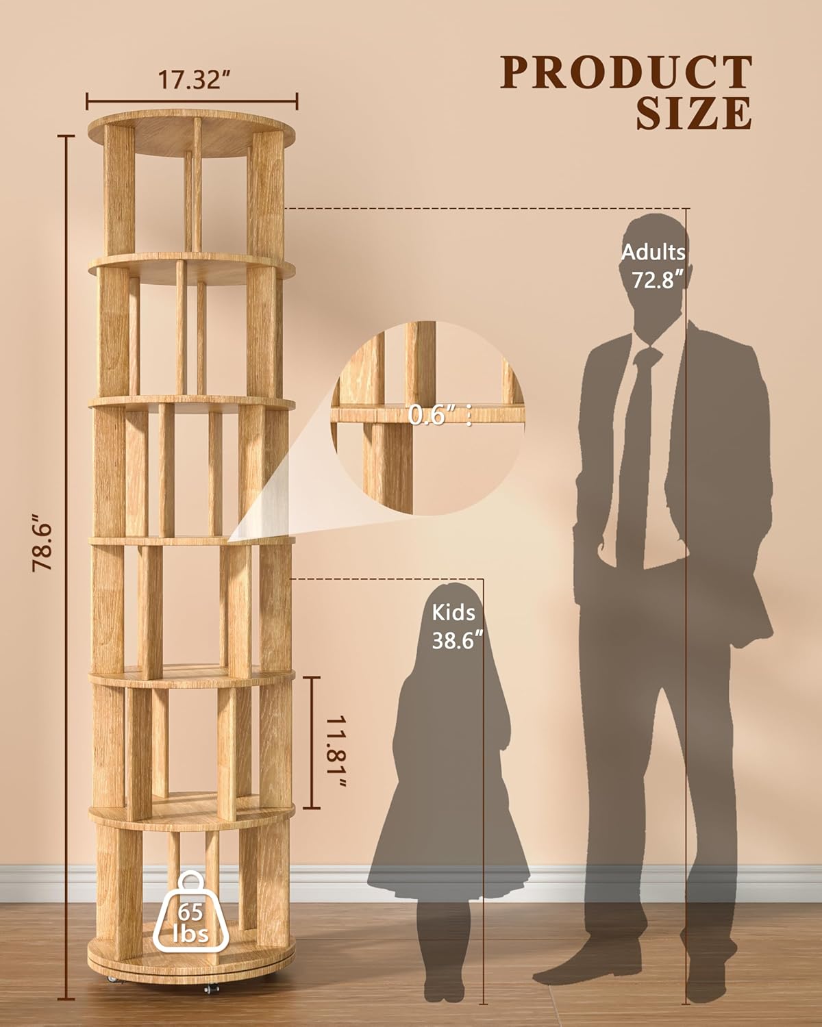 360° Rotating Solid Wood Bookshelf – Space-Saving Organizer for Modern Living