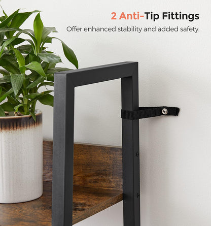 4-Tier Ladder Bookshelf – Industrial Storage Rack with Steel Frame for Living Room & Home Office