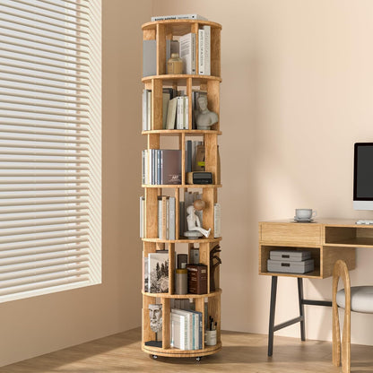 360° Rotating Solid Wood Bookshelf – Space-Saving Organizer for Modern Living