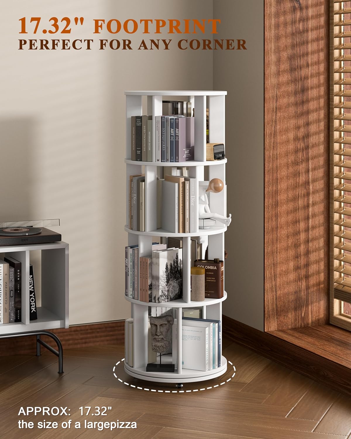 360° Rotating Solid Wood Bookshelf – Space-Saving Organizer for Modern Living