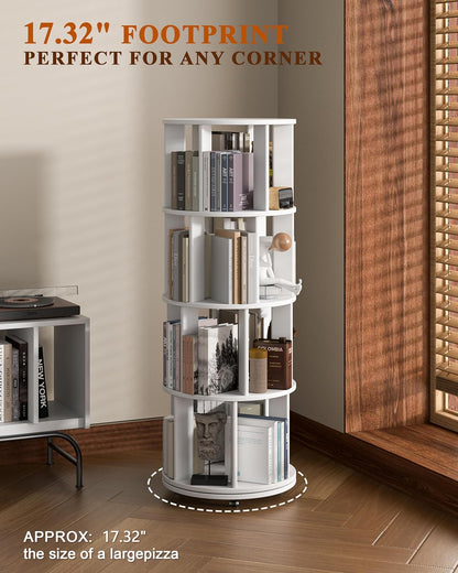 360° Rotating Solid Wood Bookshelf – Space-Saving Organizer for Modern Living