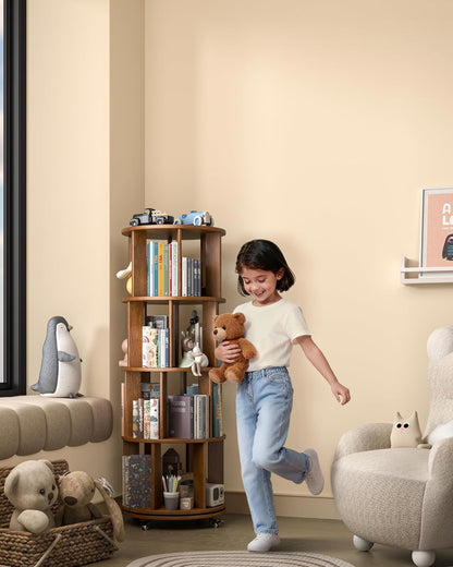 360° Rotating Solid Wood Bookshelf – Space-Saving Organizer for Modern Living