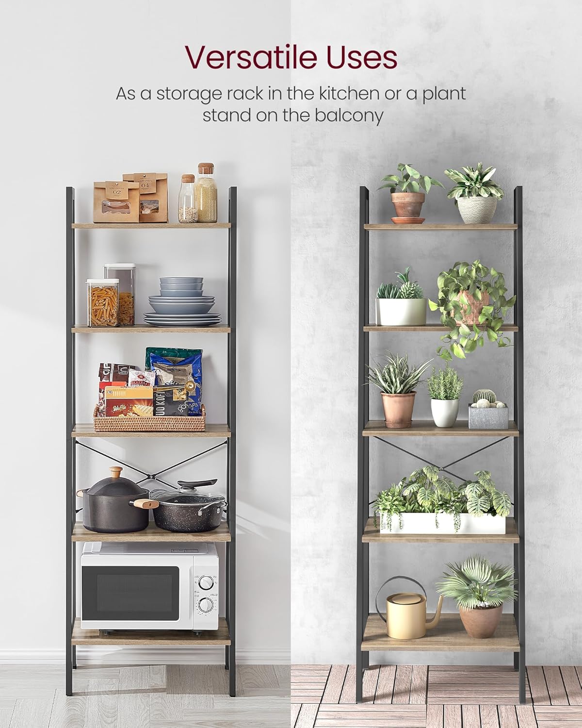 4-Tier Ladder Bookshelf – Industrial Storage Rack with Steel Frame for Living Room & Home Office