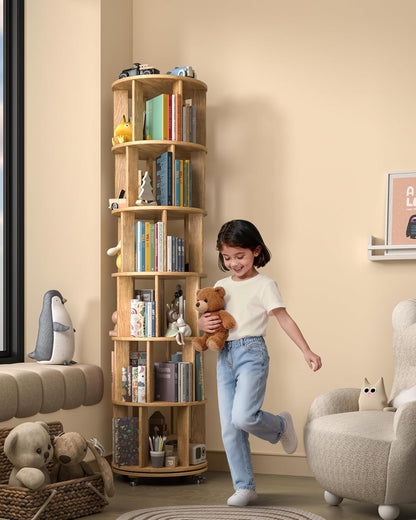 360° Rotating Solid Wood Bookshelf – Space-Saving Organizer for Modern Living
