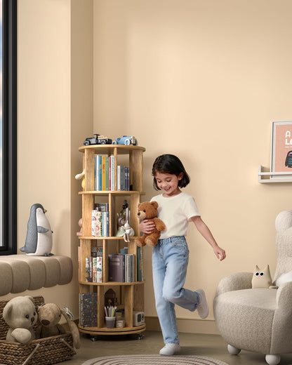360° Rotating Solid Wood Bookshelf – Space-Saving Organizer for Modern Living