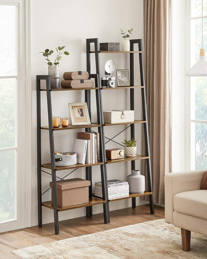 4-Tier Ladder Bookshelf – Industrial Storage Rack with Steel Frame for Living Room & Home Office
