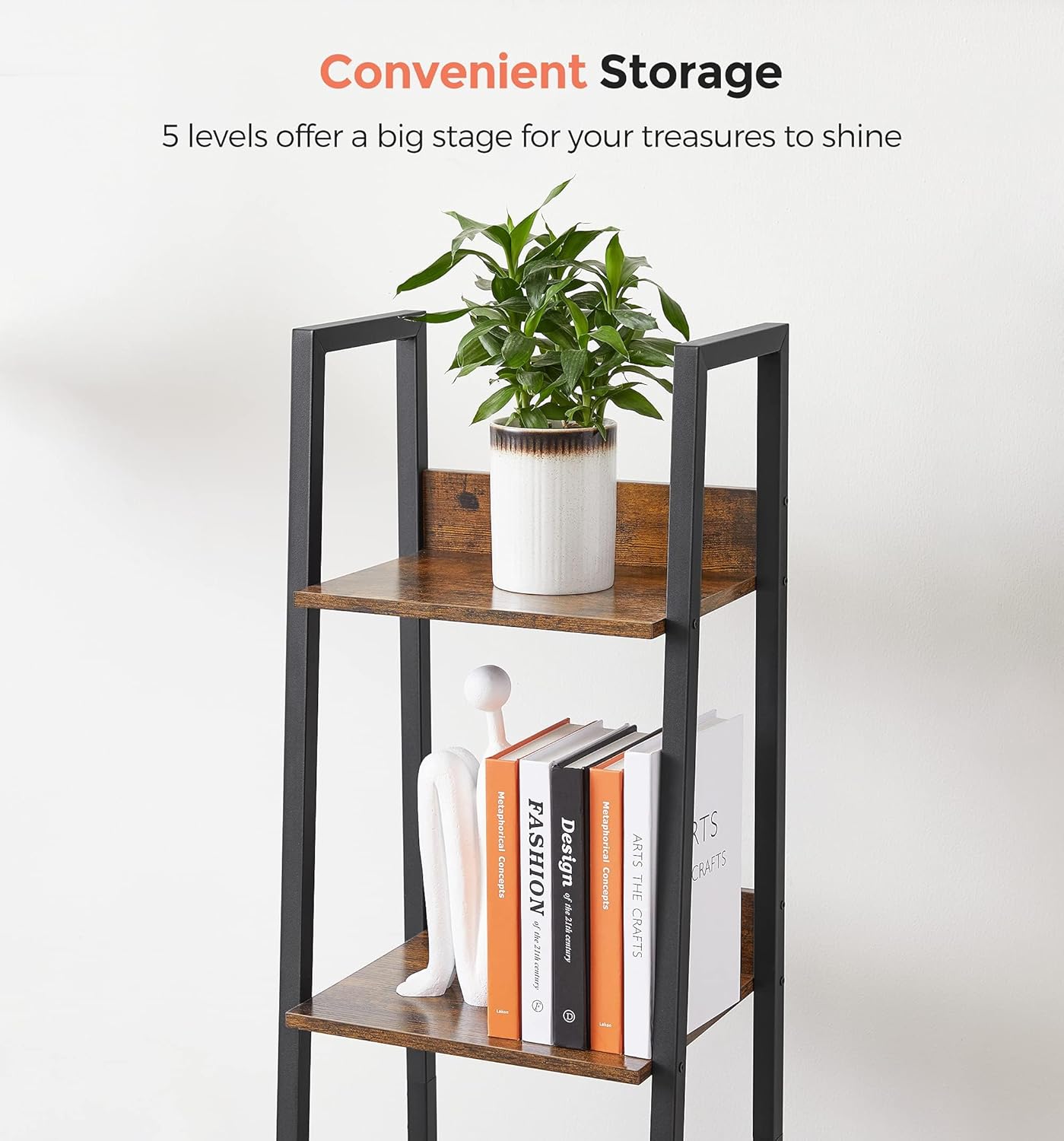 4-Tier Ladder Bookshelf – Industrial Storage Rack with Steel Frame for Living Room & Home Office