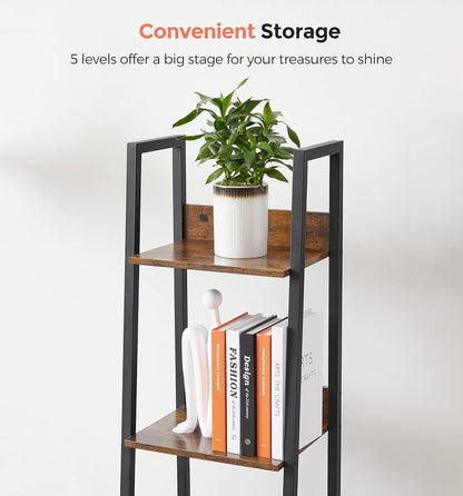 4-Tier Ladder Bookshelf – Industrial Storage Rack with Steel Frame for Living Room & Home Office