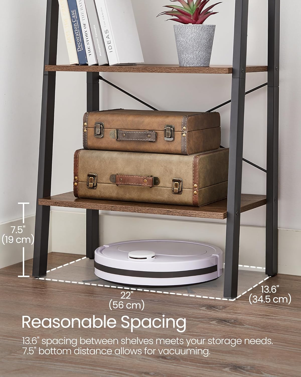 4-Tier Ladder Bookshelf – Industrial Storage Rack with Steel Frame for Living Room & Home Office