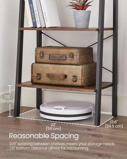 4-Tier Ladder Bookshelf – Industrial Storage Rack with Steel Frame for Living Room & Home Office