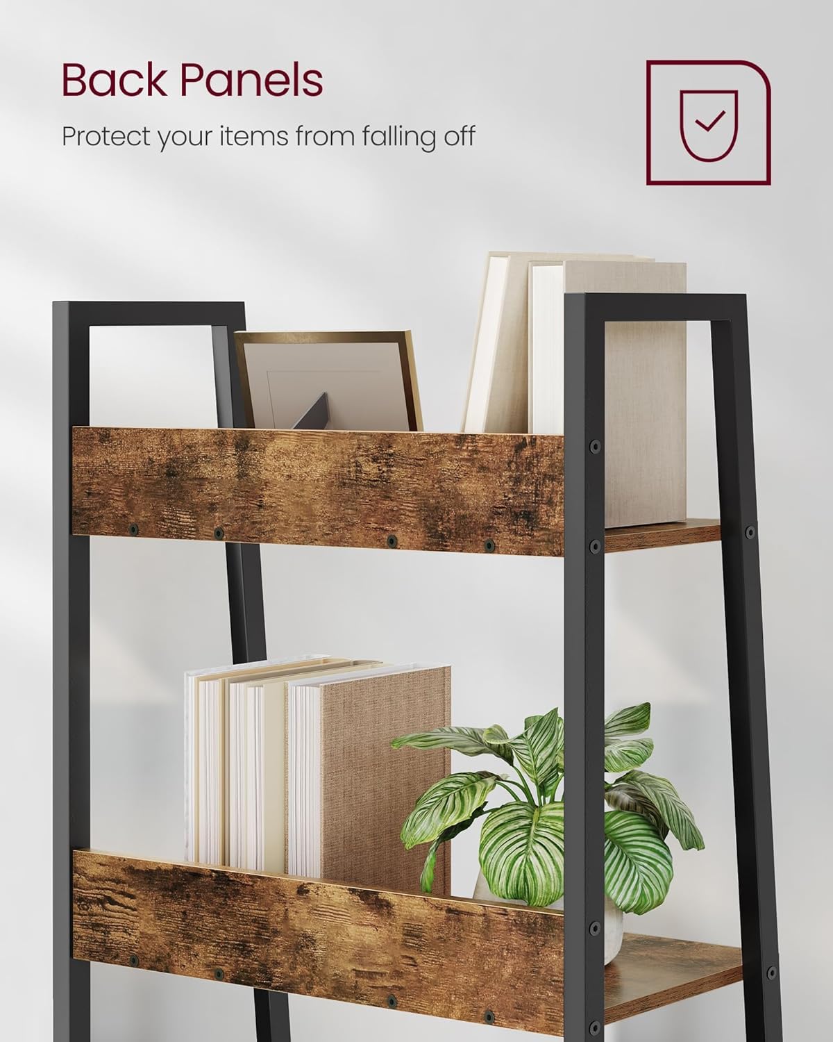 4-Tier Ladder Bookshelf – Industrial Storage Rack with Steel Frame for Living Room & Home Office