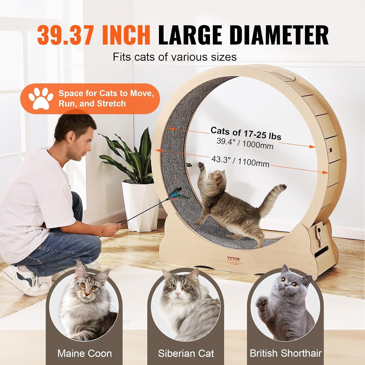52" Cat Exercise Wheel – Large Indoor Running Wheel with Detachable Carpet
