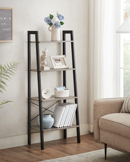 4-Tier Ladder Bookshelf – Industrial Storage Rack with Steel Frame for Living Room & Home Office