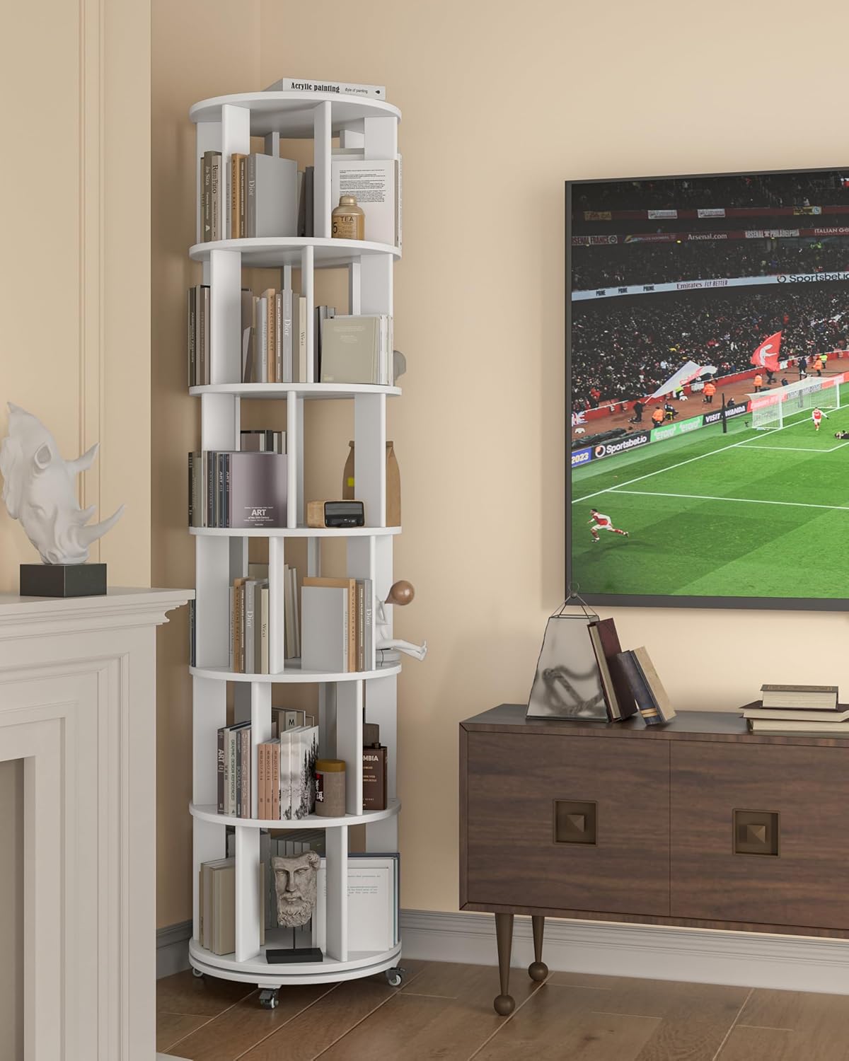 360° Rotating Solid Wood Bookshelf – Space-Saving Organizer for Modern Living