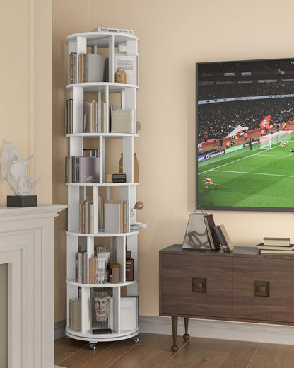 360° Rotating Solid Wood Bookshelf – Space-Saving Organizer for Modern Living