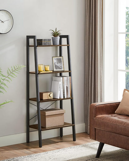 4-Tier Ladder Bookshelf – Industrial Storage Rack with Steel Frame for Living Room & Home Office