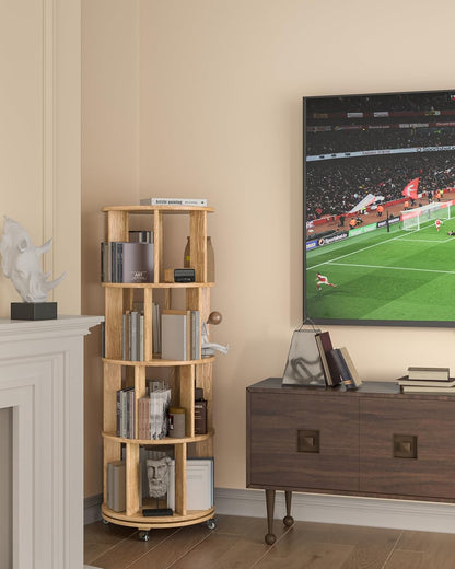 360° Rotating Solid Wood Bookshelf – Space-Saving Organizer for Modern Living