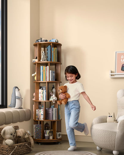 360° Rotating Solid Wood Bookshelf – Space-Saving Organizer for Modern Living