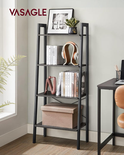 4-Tier Ladder Bookshelf – Industrial Storage Rack with Steel Frame for Living Room & Home Office