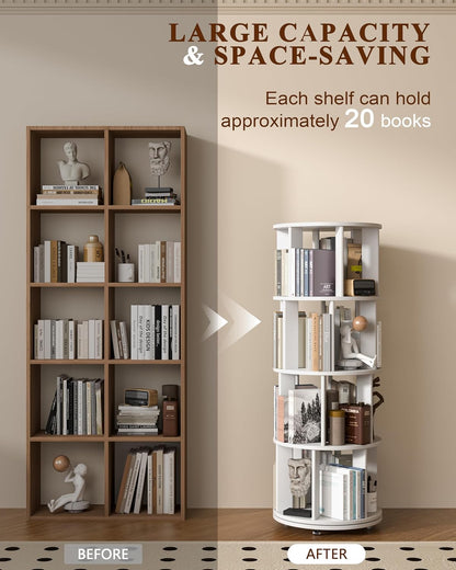 360° Rotating Solid Wood Bookshelf – Space-Saving Organizer for Modern Living