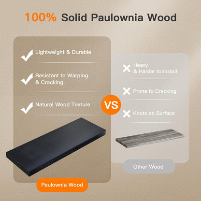 Floating Wall Shelves with Storage Basket – Natural Wood Bathroom & Home Organizer