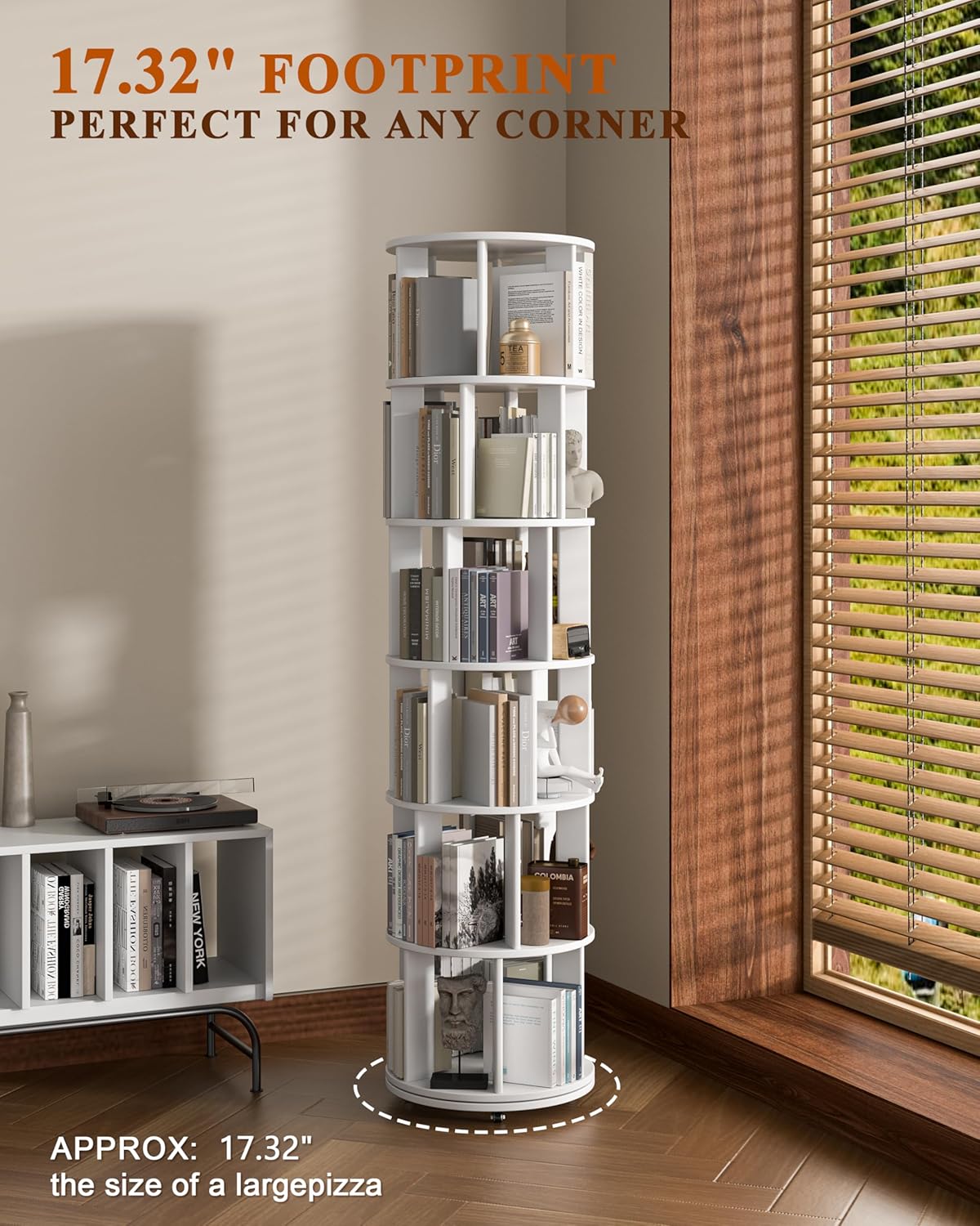 360° Rotating Solid Wood Bookshelf – Space-Saving Organizer for Modern Living