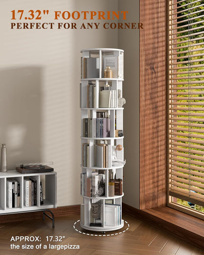 360° Rotating Solid Wood Bookshelf – Space-Saving Organizer for Modern Living