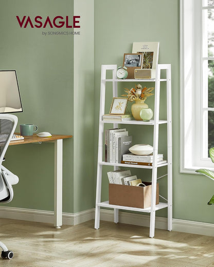 4-Tier Ladder Bookshelf – Industrial Storage Rack with Steel Frame for Living Room & Home Office