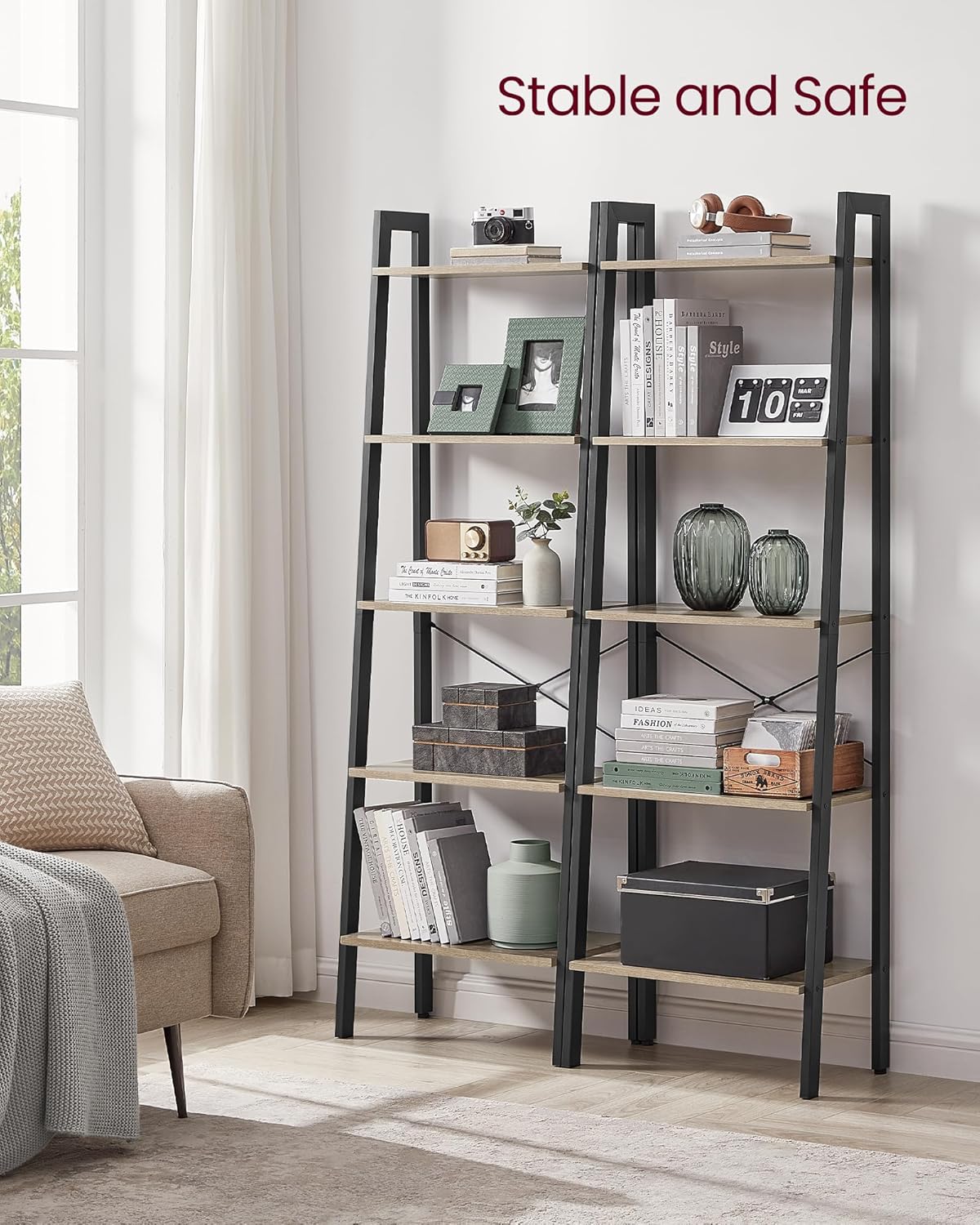 4-Tier Ladder Bookshelf – Industrial Storage Rack with Steel Frame for Living Room & Home Office