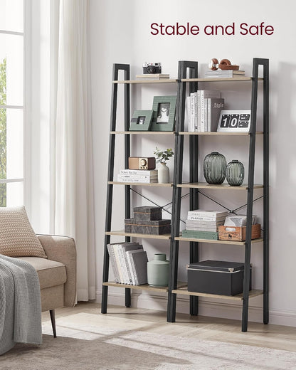4-Tier Ladder Bookshelf – Industrial Storage Rack with Steel Frame for Living Room & Home Office