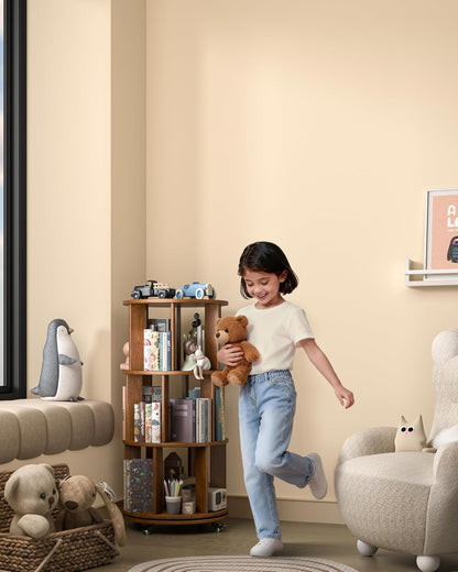 360° Rotating Solid Wood Bookshelf – Space-Saving Organizer for Modern Living