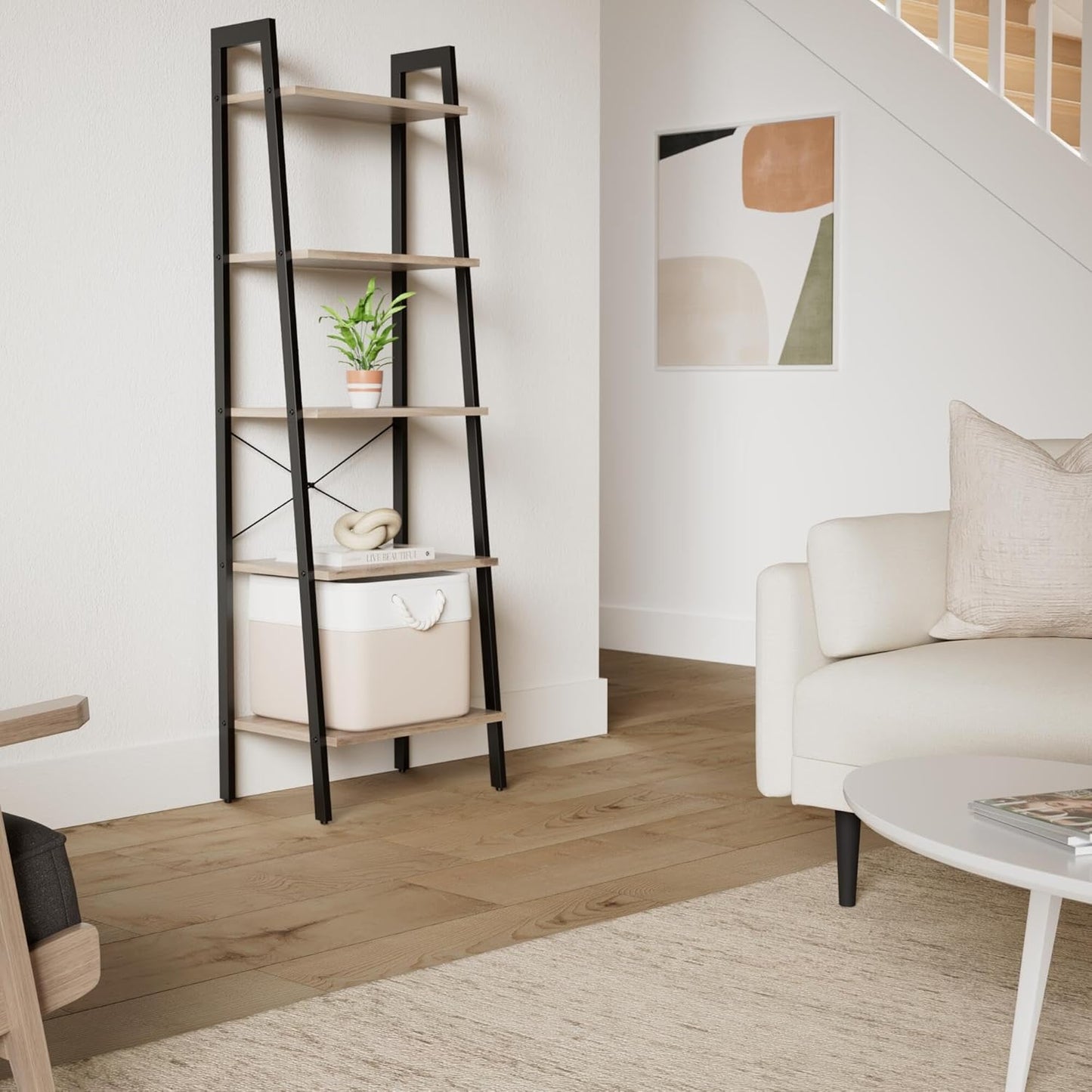 4-Tier Ladder Bookshelf – Industrial Storage Rack with Steel Frame for Living Room & Home Office