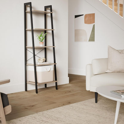 4-Tier Ladder Bookshelf – Industrial Storage Rack with Steel Frame for Living Room & Home Office