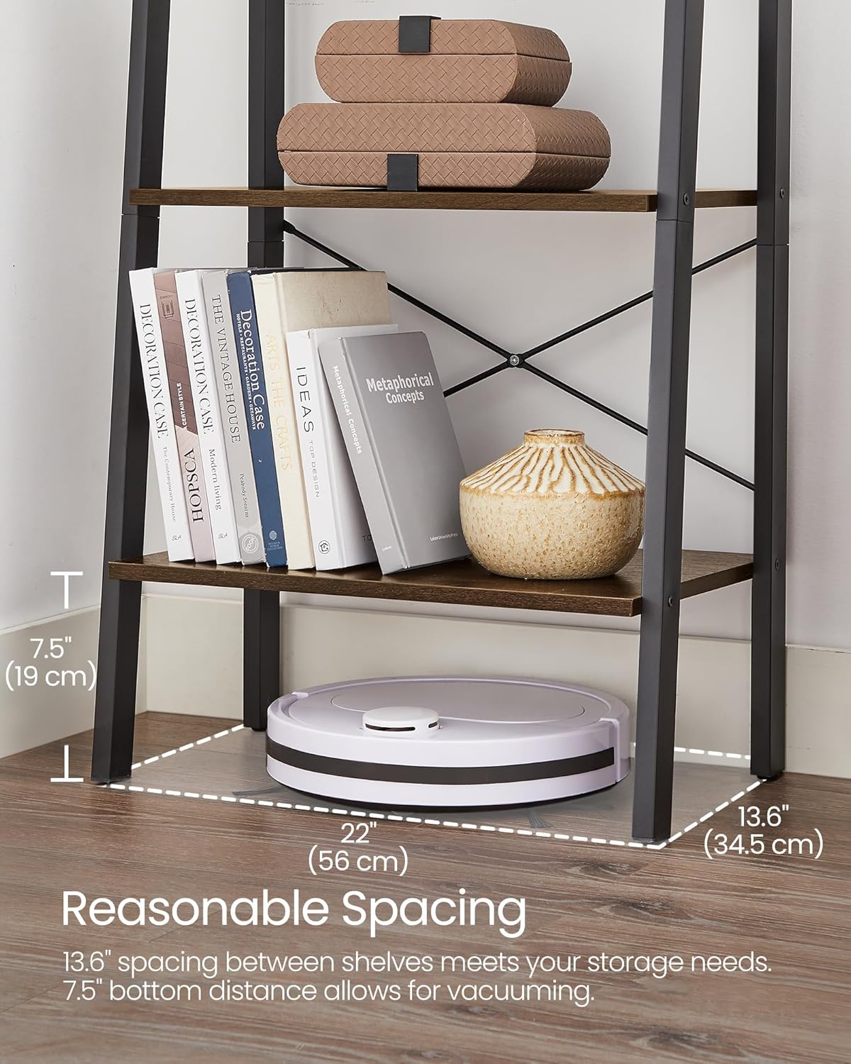 4-Tier Ladder Bookshelf – Industrial Storage Rack with Steel Frame for Living Room & Home Office