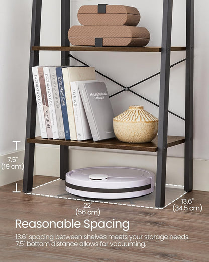 4-Tier Ladder Bookshelf – Industrial Storage Rack with Steel Frame for Living Room & Home Office